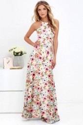 Beautiful Blooms: Maxi Boho Halter Neck Floral Sleeveless Summer Dress