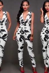 Elegant Summer Floral Jumpsuit - Strap Neck Sleeveless Beach Bodycon Overalls