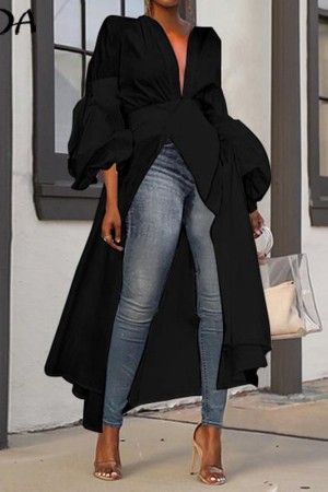 Women's Plus Size Asymmetric Lantern Sleeve Blouse - Perfect for Autumn Parties!