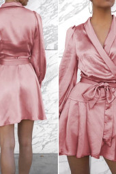 Pleated Hem and Belted Waist Satin Dress Pleated Hem and Belted Waist Satin Dress