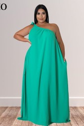 Plus Size Summer Breeze: Sleeveless Solid Color Maxi Long Dress with Backless Design