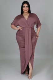 Plus Size Elegant Solid Neck Ruffle Dress: Perfect for Spring Club Outfit, Prom, and Evening Gowns