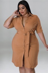 Plus Size Short Sleeve Casual Midi Dress With Belt Style Office  - Perfect for the Professional Woman