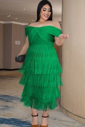 Plus Size Elegant Fringe Tassel Bodycon Long Dress - Perfect for Birthdays 