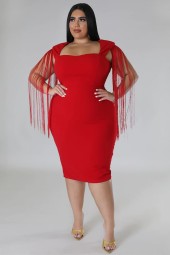 Plus Size Fringe Club Dinner Dress Elegant Gown Summer Birthday Evening Robe Outerwear - Perfect for a Special Occasion 