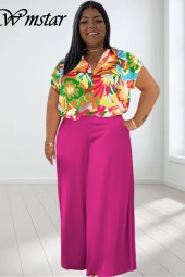 Plus Size Two Piece Sets Tshirts Tops and Solid Pants Wide Leg Pockets Whole Shopping Bundle
