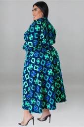Plus Size Elegant Streetwear Maxi Dress with Belt Neck Detail