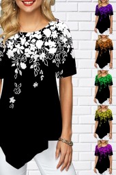 Trend Flower Leaves Casual Crew Neck Top, XS-XL Short-sleeved T-shirt