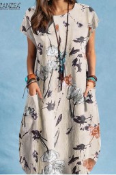 Bohemian Floral Short Sleeve Summer Vintage Sundress for Casual Holiday