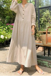 Autumn Casual Solid Shirt Maxi Dress with Pockets for Office Work