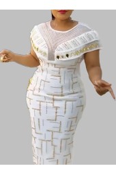 Elegant  Bodycon Dress with Rihnestone Patchwork for Summer Gowns