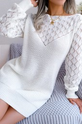 Vintage Hollow Knitted Sweater Dress with Longsleeves for Autumn/Winter