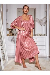 Silk-like Luxury Pajama Robe Set Homewear Suit