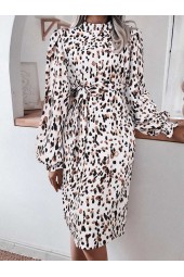 Leopard Print Puff Sleeve Belted Sundress for Holidays