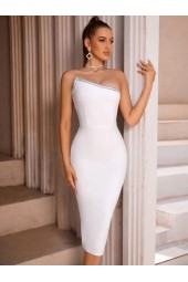 Shimmery White Bandage Bodycon Dress for Celebrity Events