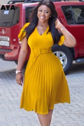 Vintage Elegance Pleated Midi Dress - Summer Streetwear