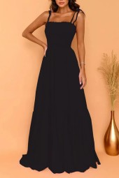 Maxi Vintage Square Collar Sleeveless Strappy Swing Beach Pleated Elegant Holiday Long Dress