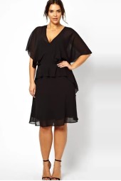 Vneck Elegant Summer Chiffon Batwing Sleeve Dovetail Black Office Dress