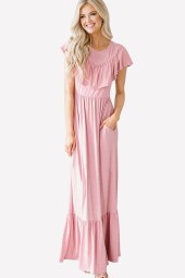 Pretty in Pink Pocket Ruffles Casual Maxi Dress