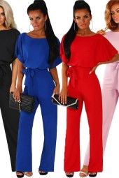 Summer  Office Work Jumpsuits Casual Black Red Blue Loose Rompers Streetwear Short Sleeve Plus Size Jumpsuits