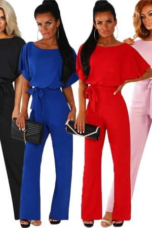 Summer Office Style: Black, Red, and Blue Loose Rompers with Short Sleeves in Plus Sizes