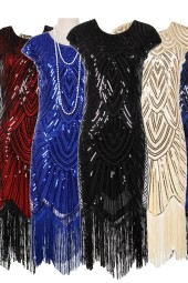 Vintage Gatsby-Inspired Flapper Party Dress with Sequin Fringe and Art Deco Embellishments
