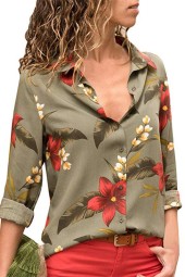 Elegant Floral Chiffon Blouse - Plus Size Long Sleeve Office Shirt for Summer
