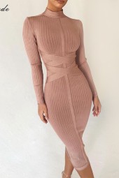 Elegant Turtleneck Rayon Bandage Dress - Perfect for a Night Out