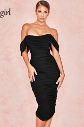 Sophisticated Summer: Off-the-Shoulder Backless Bodycon Midi Dress Sophisticated Summer: Off-the-Shoulder Backless Bodycon Midi Dress
