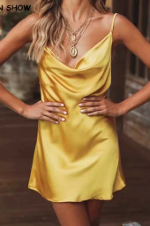 Satin Slip Dress Spaghetti Strap Square Neck Short Satin Slip Dress Spaghetti Strap Square Neck Short