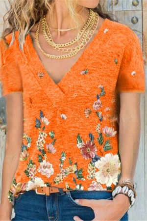 Women's Plus Size Floral Short Sleeve Blouse - Summer Casual Loose Pullover Top