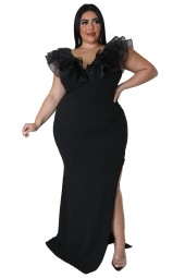 Plus Size Elegant Slim Stretch Vneck Evening Dress - Perfect for Casual or Formal Occasions