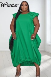 Plus Size Elegant Solid Maxi Dress with Loose Pockets - Perfect for Summer