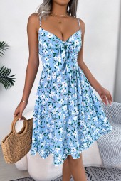 Floral Ruffles Beach Dress: Effortlessly Stylish Summer Casual Lace-Up Design