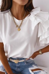Stylish White Layered Asymmetric Loose Tshirt for Summer Blouses
