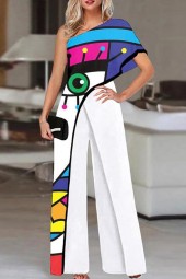 Vibrant Summer Style: Off-Shoulder Diagonal Collar Jumpsuits with Wide Leg Pants