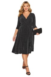 Glittery Plus Size Wrap Dress for Elegant Evening Outfits