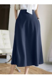 Autumn High Waist Elegant Office Satin Midi Skirt - 10+ colors