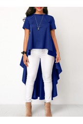 Summer Casual Solid Blusas: Asymmetrical Tops for Femininas - Short Sleeve
