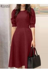 Elegant Office Sundress: Summer Half Sleeve Slim-line Dress in Solid