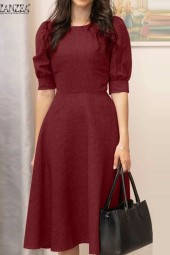 Elegant Office Sundress: Summer Half Sleeve Slim-line Dress in Solid