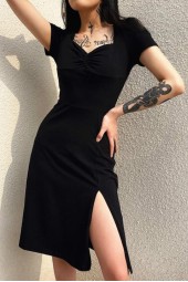 Short Sleeve Summer Dress: Square Collar, Retro Elegant, Slim Fit