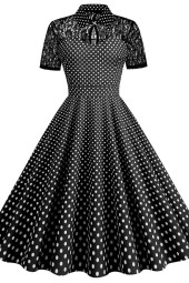 Vintage Swing Dress with Polka Dot Lace Patchwork