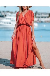 Orange Ruched Maxi Beach Dress
