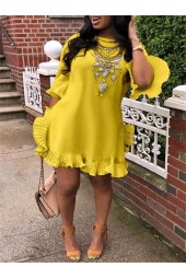 Ruffle Design Yellow Mini Dress: Streetwear Chic