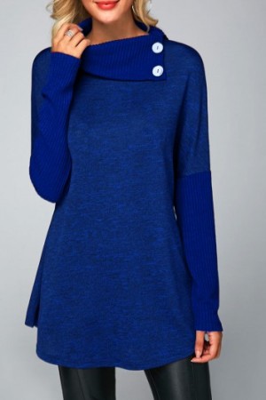 Men's Royal Blue Long Sleeve Button-Down T-Shirt