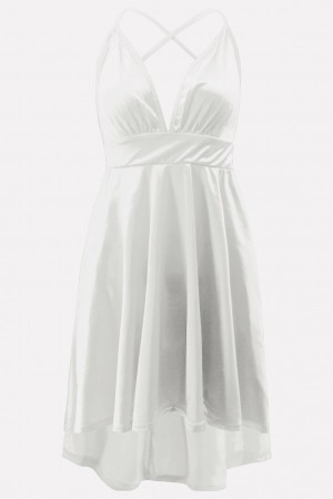 Elegant White A-Line Dress with Plunging Spaghetti Straps