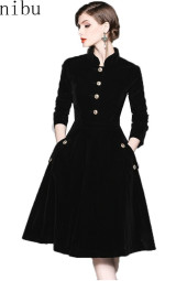 Elegant Black Velvet Winter Retro Coat Dress Elegant Black Velvet Winter Retro Coat Dress