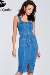 Women's Denim Sleeveless Summer Pencil Jeans Dress - Stylish & Elegant