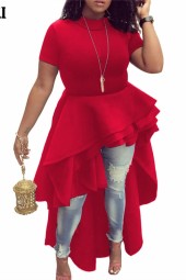 Summer Plus Size High-Low Dress Gown with Layers of Ruffles for a Night Out